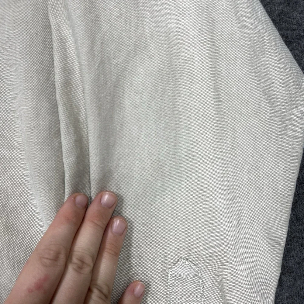 Vintage LL Bean Oxford Shirt Mens 17-36 Beige Solid Long Sleeve Made in USA - Picture 10 of 12